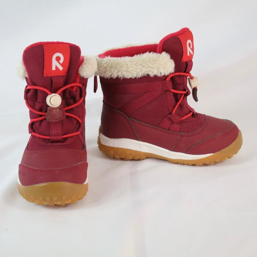 Reima Burgundy Red Winter Faux Fur Trim Waterproof Boots Kids Size 24‎ / US 8